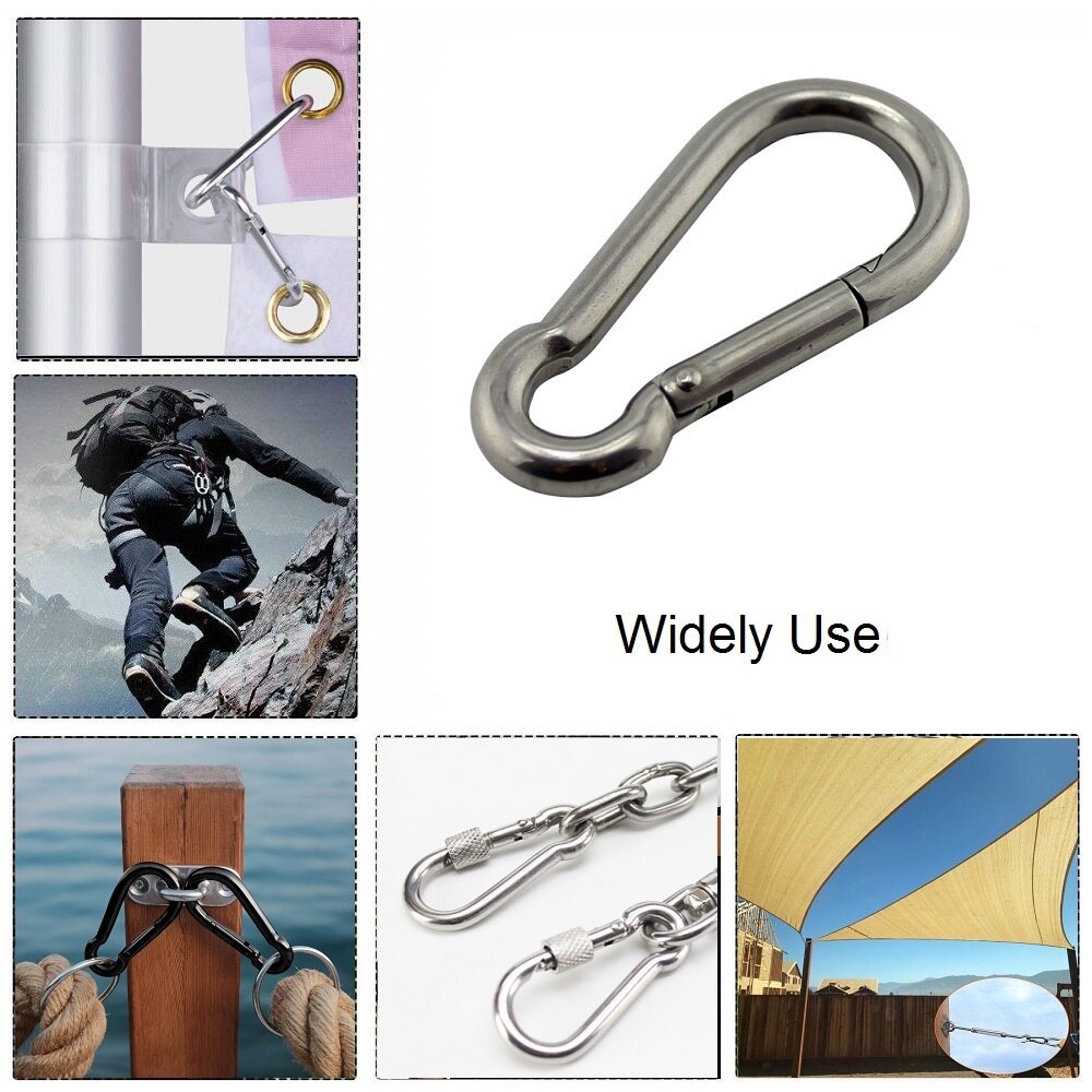 5pcs 304 Stainless Steel Carabiner Snap Hook Marine Grade 50mm 60mm 70mm 80mm Length Oval Link Locking Carabiner