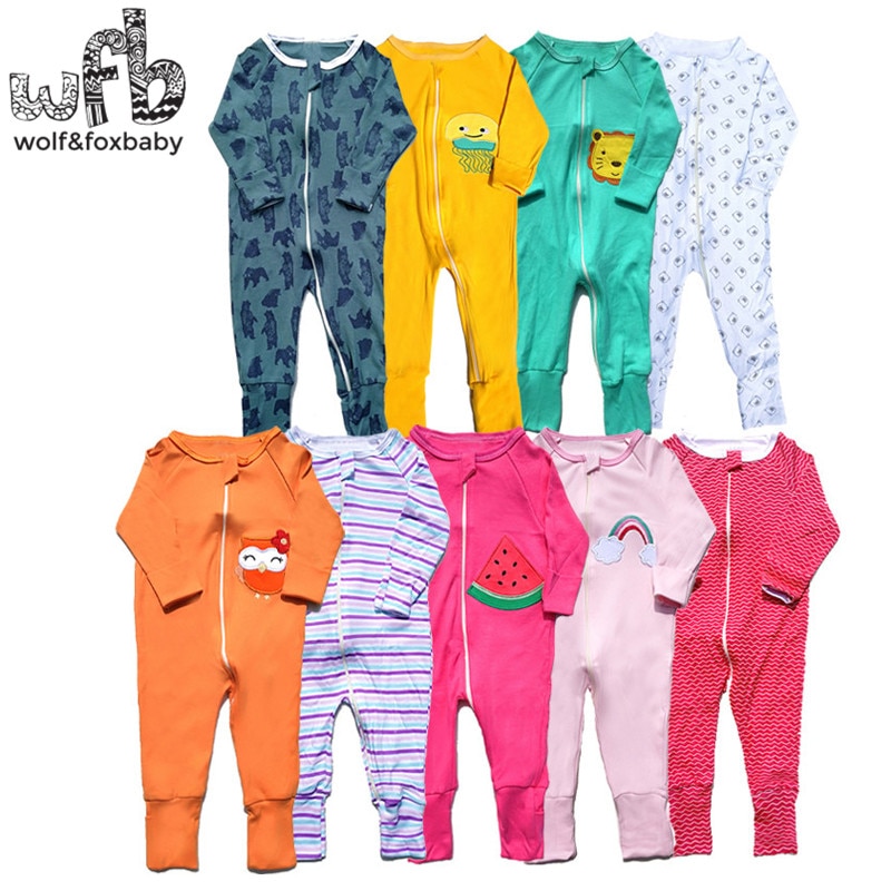 Retail 3 Stks/pak 0-24 Maanden Lange Mouwen Rits Baby Cartoon Jongen Meisje Algehele Rompertjes Kleding Kleding