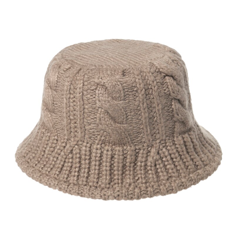 FOXMOTHER Black White Solid Winter Braid Knitted Bucket Hats Winter Warm Caps For Women Ladies gorros Fishing Caps: Khaki