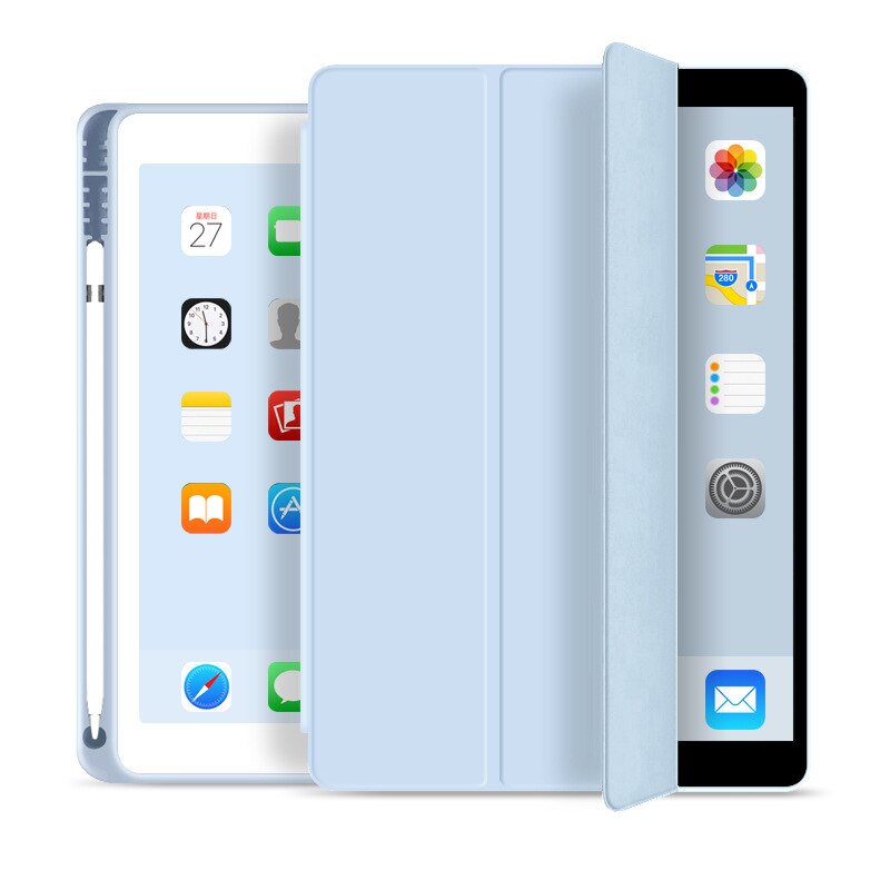 With Pencil Holder Case For iPad 10.2 inch Smart Case PU Leather Protective Shell Auto Sleep / Wake Cover For Model A2197: Ice Blue