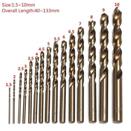 15pcs Set 1.5MM-10MM Cobalt High Speed Steel Twist Drill Hole M35 Stainless Steel Tool Set The Whole Ground Metal Reamer Tools