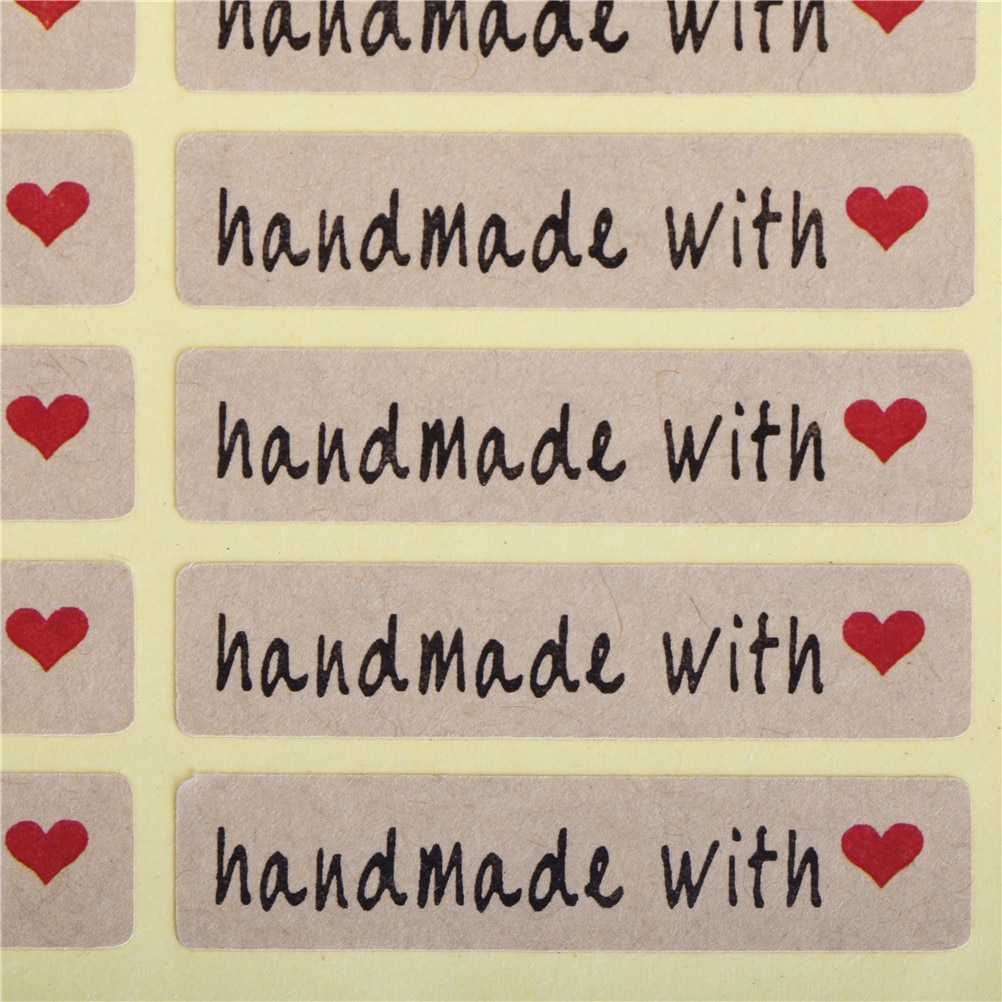 200 stuks/partij handgemaakt met liefde rood hartpatroon verpakkingsetiketten zelfklevende stickers diy sluiting voedselverpakkingszakken sticker