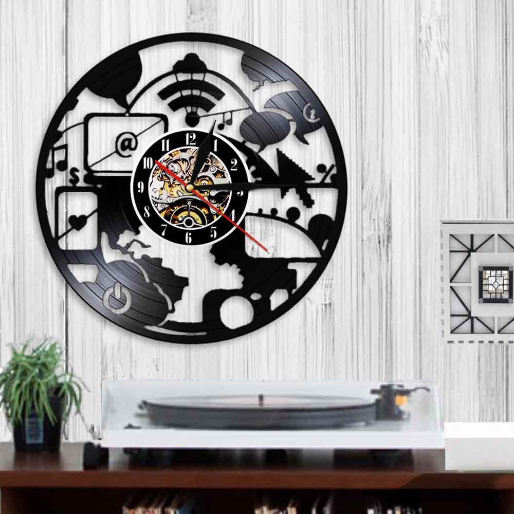Horloge murale Chic pour ordinateur, moderne, décoration artistique de bureau, Vintage, disque vinyle, idée Geek Nerd