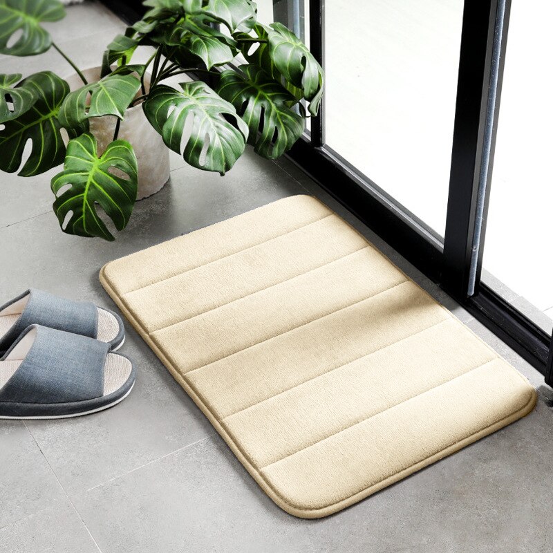 Matta korall fleece broderad matta golvmatta sju-remsor minne bomull badrum halkfria absorberande köket ingångsmatta: 03 lätt kaffe