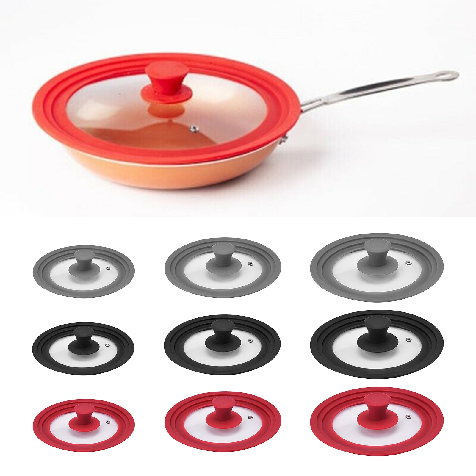 Universal- Silikon Glas Deckel Abdeckung Wärme-Beständig mit Dampf See für Kochen Topf Pfanne Topf Runde