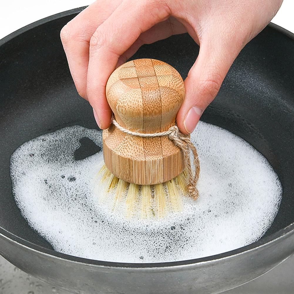 Pot de palmier brosse bambou rond Mini brosse à récurer naturel brosse à récurer nettoyage humide épurateur pour laver la vaisselle casseroles casseroles et légumes