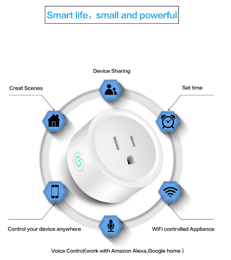 Smart Stikkontakt Adapter Wi-Fi Tuya - Stemmestyring App Smart Life - Virker med Alexa Google Home