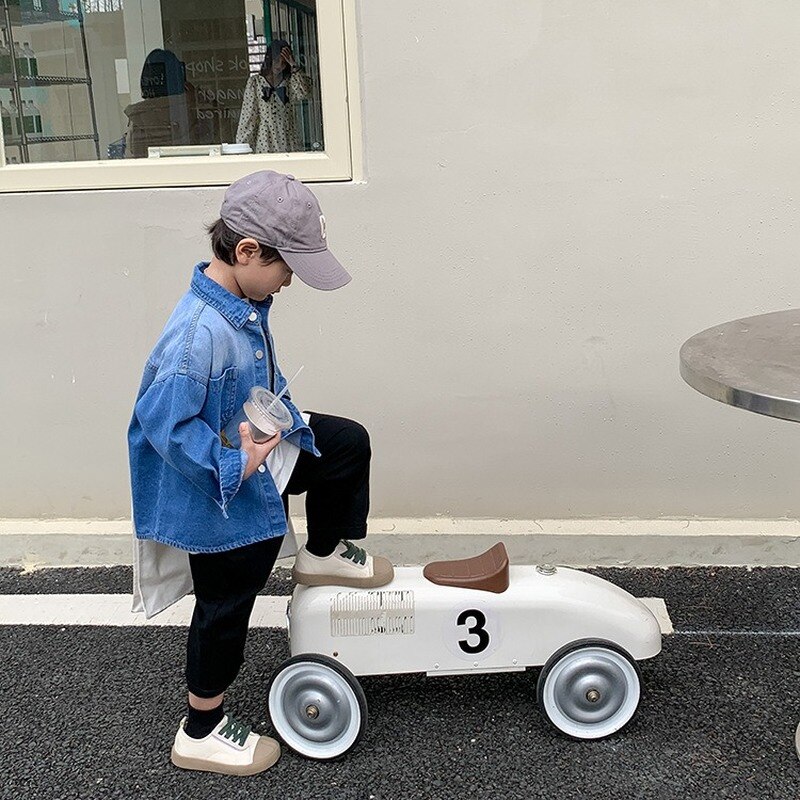 Spring boys casual denim jackets turn-down collar loose dipdye Unisex shirt 1-8Y