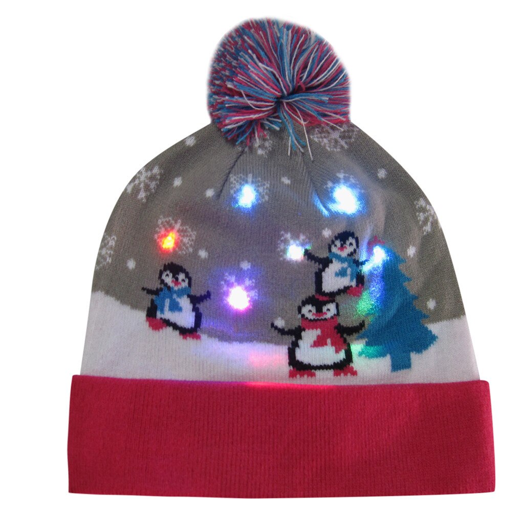 LED Luminous Christmas Hats Beanie Sweater Christmas Santa Hat Light Up Knitted Hat For Kid Adult For Christmas Party 9109: B