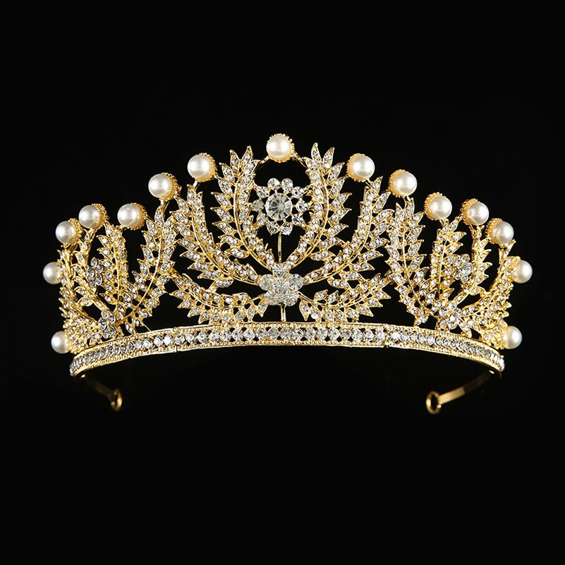 European and American style golden baroque bridal crown tiara rhinestone hair accessories princess crown wedding dress accessori