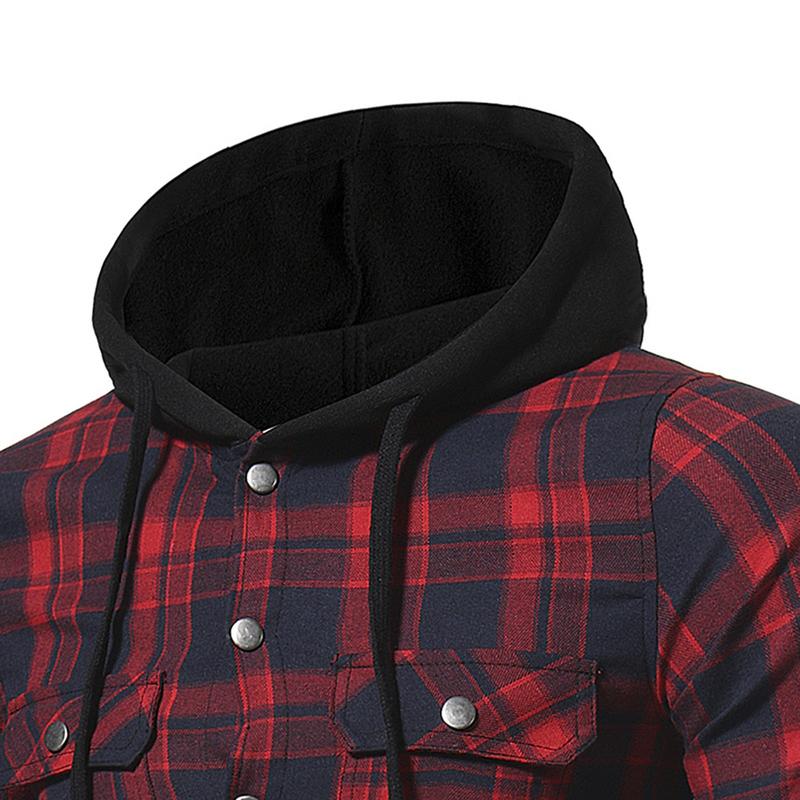 Mens Flanel Plaid Dubbele Zakken Hooded Shirt Casual Leisure Gecontroleerd Patroon Longsleeved Overhemd