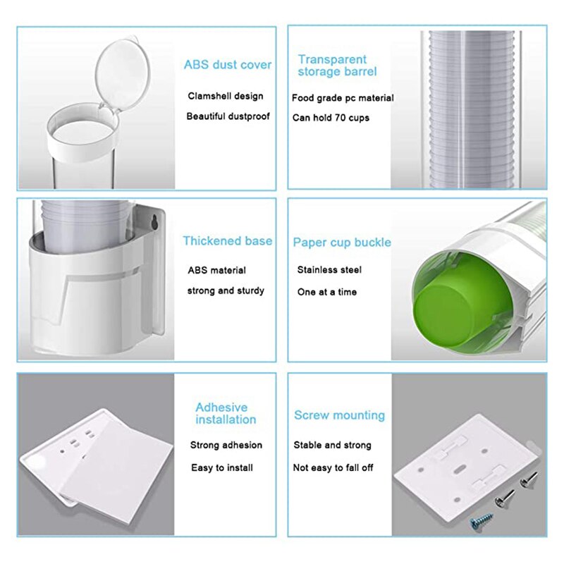 Water Cup Distributor Wall Mounted Plastic Drinker Paper Cup Plastic Cup Separator Cup Dispenser Automatic Cup