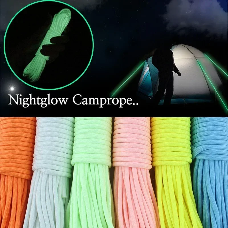 10M Paracord 550 Camping Survival Glow Touw Lanyard Edc Gloeiende Parachute 9 Deelt Outdoor Koord Accessoires Klimmen Wandelen
