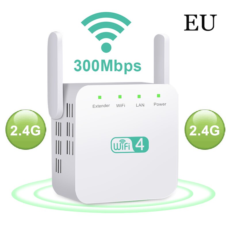 Wireless Wifi Extender WiFi Repeater Long Range Signal Repiter 360 Degree Full Signal Coverage 1200Mbps WiFi Router Amplifier:  300 mbps White EU