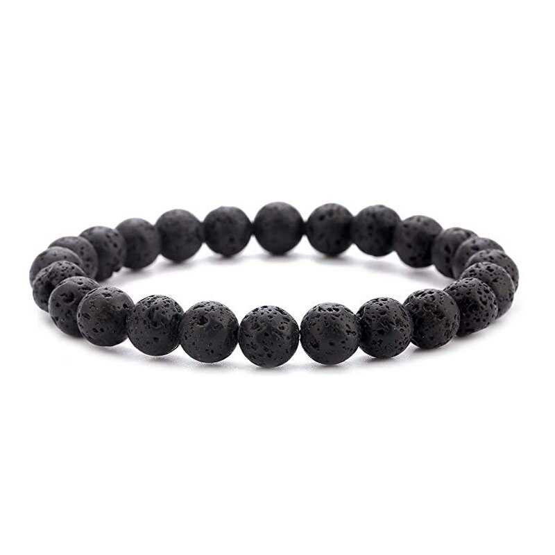 Pulsera con abalorios de piedra Natural para hombre y mujer, brazalete elástico con cuentas de ojo de tigre, Lava volcánica, 6/8/10mm: 8mm Volcanic Lava