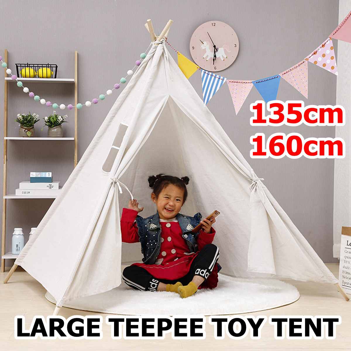 160/135Cm Tipi Driehoek Kidstent Teepee Canvas Slapen Dome Play-Tent Teepee Huis Wigwam Kamer Kinderen tent Spel Huis