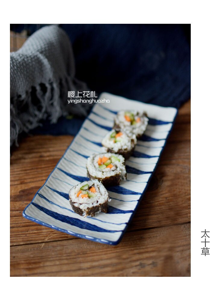 Japanese Style Sushi Plate Ceramic Tableware Rectangular Plate Hand-painted Korean Sushi Dumplings