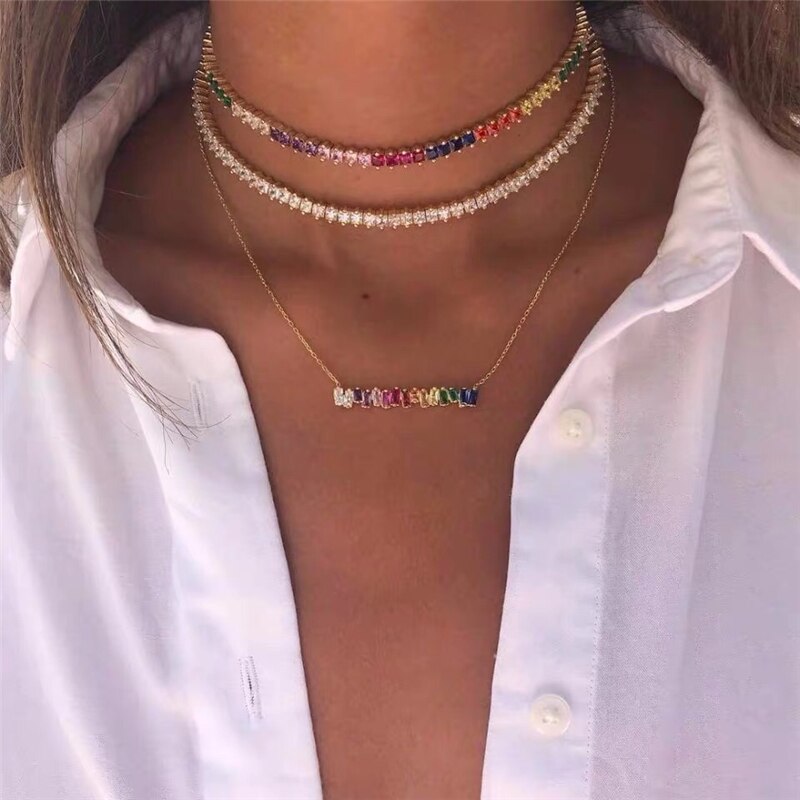 Weihnachten Regenbogen CZ Shiny Wassertropfen Choker Charme Halsketten Charming Frau Hochzeit Party Geburtstag Halsband Schmuck