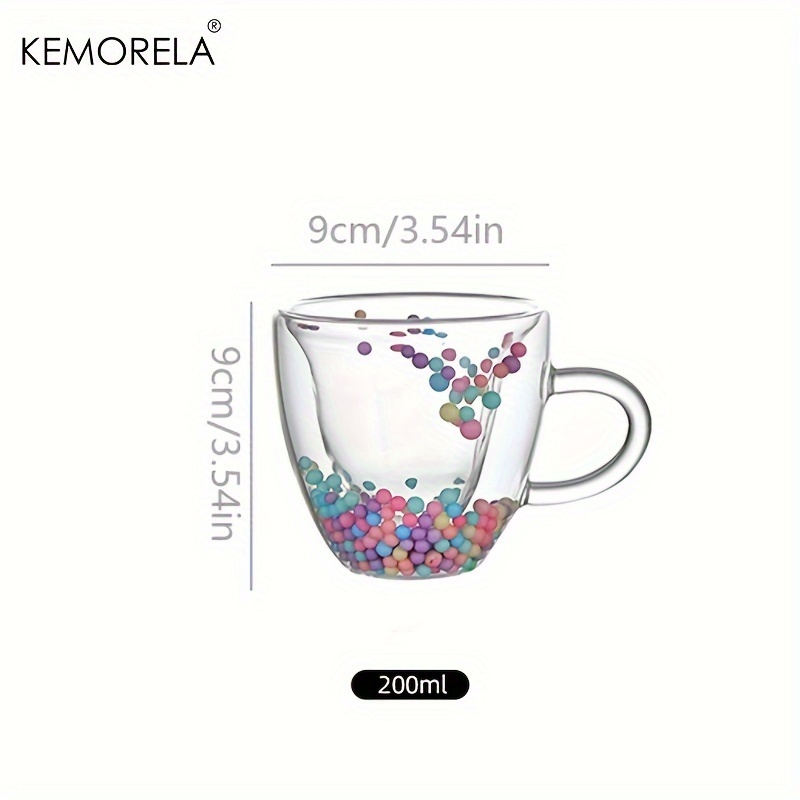 KEMORELA 1PCS Dubbelwandige Helder Glazen Koffiemok met Handvat Liefde Vorm Gekleurde Ballen voor Espresso Helder glazen Beker: Black