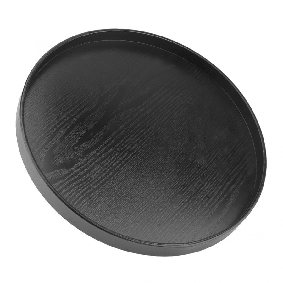 Black Round Tray Natural Wooden Tea Tray Plate Snacks Cake Dessert for Hotel Home Serving Tray Great for serving tea coffee