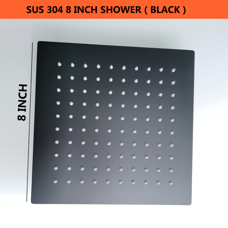 Matt Black Ultra Thin Square 8 Inch 304 Stainless Steel or ABS Top Shower Concealed In Wall Head Shower Set System: 8 inch Top Shower
