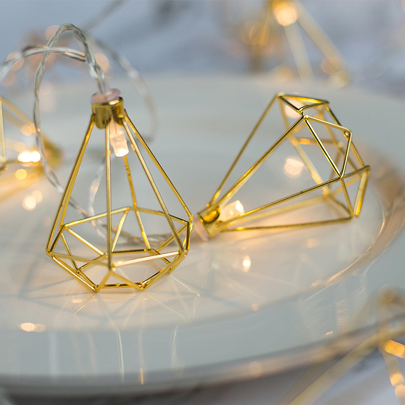 Ropio ledet diamant form fe streng lys 1.5m/3m 10/20 lysdioder retro jern metall bryllupsfest hjemmedekorasjon lanterne streng lampe