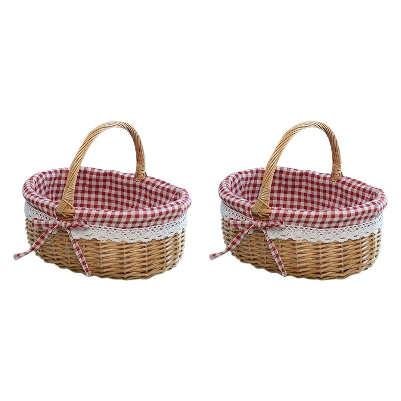 2X Wicker Basket Baskets Empty Oval Willow Woven Picnic Basket With Handle Wedding Basket Small: Default Title