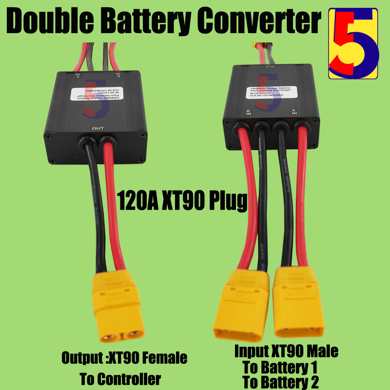 Convertidor de descarga de batería Dual para bicicleta eléctrica, tres convertidores de batería 20A/30A/40A/80A/120A, equilibrador de interruptor de batería Dual de 24V-72V