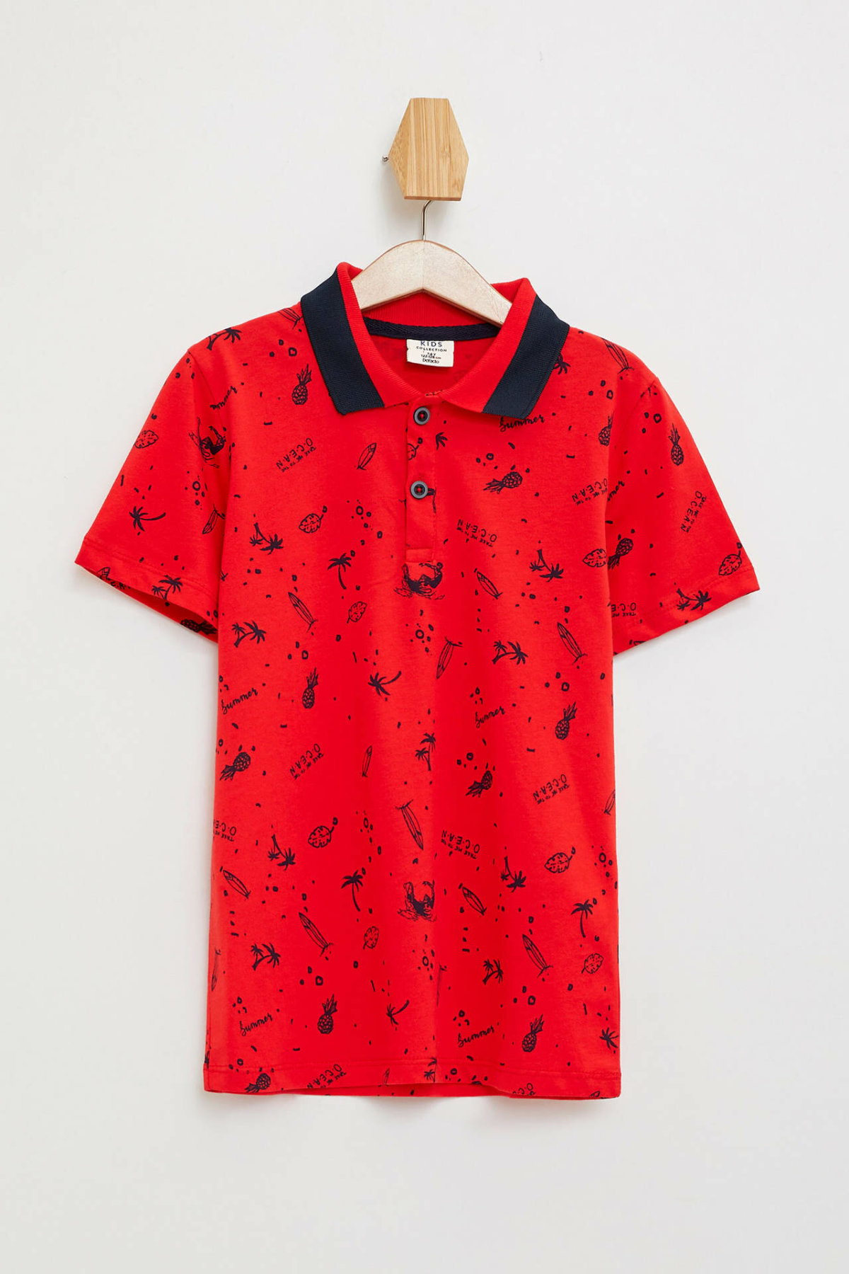 DeFacto Junge Revers T-Shirt Kinder Kinder Druck Muster Casual Kurzen Ärmeln Jungen Komfort Baumwolle Tops Sommer Neue-M2998A619HS: Rot / 3 4 Age