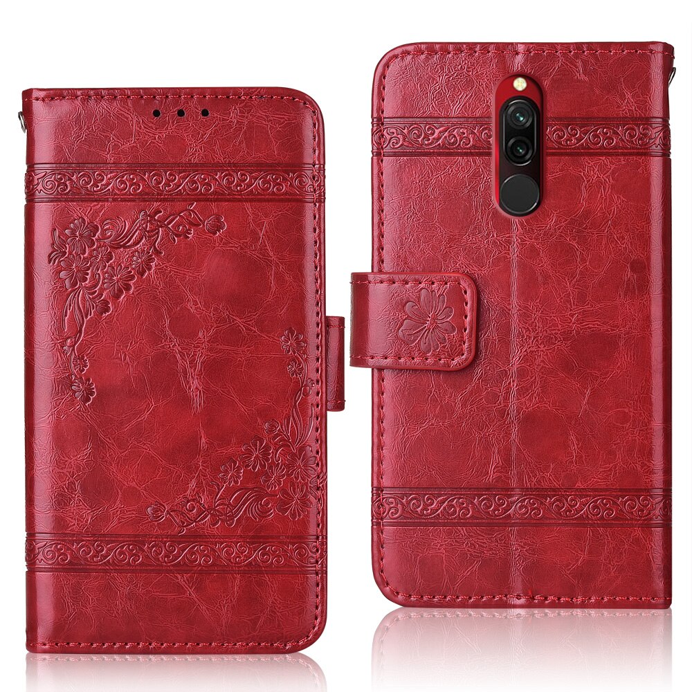 For On Xiaomi Redmi 8 Coque Back Cover Redmi 8 Case Flip Wallet Leather Case For Xiaomi Redmi8 Redmi 8 Cover Book Case: oil-Red