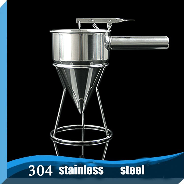 Stainless Steel Takoyaki Funnel Waffle Maker Dispenser Octopus Tools with Rack