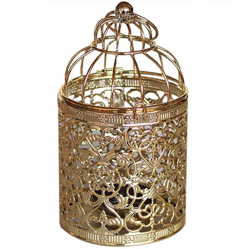 Retro Europe Style Metal Iron Act Birdcage Tea Light Candlestick Rose Gold Hanging Lantern Desktop Ornaments Home Decor