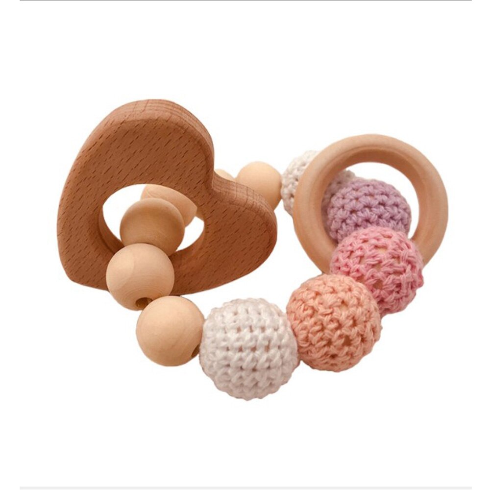 Houten Ring Natuurlijke Baby Rammelaar Gehaakte Kralen Animal Vorm Houten Bijtring Chew Speelgoed Armbanden Houten Baby Gym