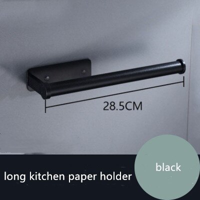 Wall Mounted Kitchen Paper Rack Muti-functions Aluminum Bathroom Tissue Holder Cloth Towel Rack Glue Paste Kitchen Holder: long-black 28.5cm