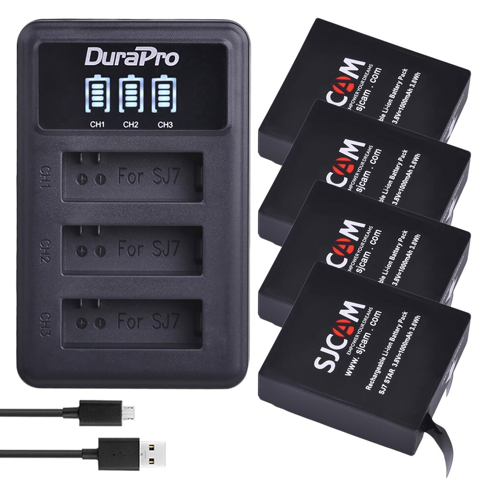 SJ7 Star Battery 1000mAh Original SJCAM SJ7 Star Battery+ LED 3-Slots USB Charger for SJCam SJ7 Action Cameras: Pc set