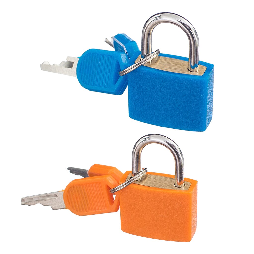 2 Kleine Hangslot Set Met Sleutels (2 Pairs) bagage Koffer Reistas Mini Lock Accessoire Kit Massief Messing Blauw &amp; Oranje