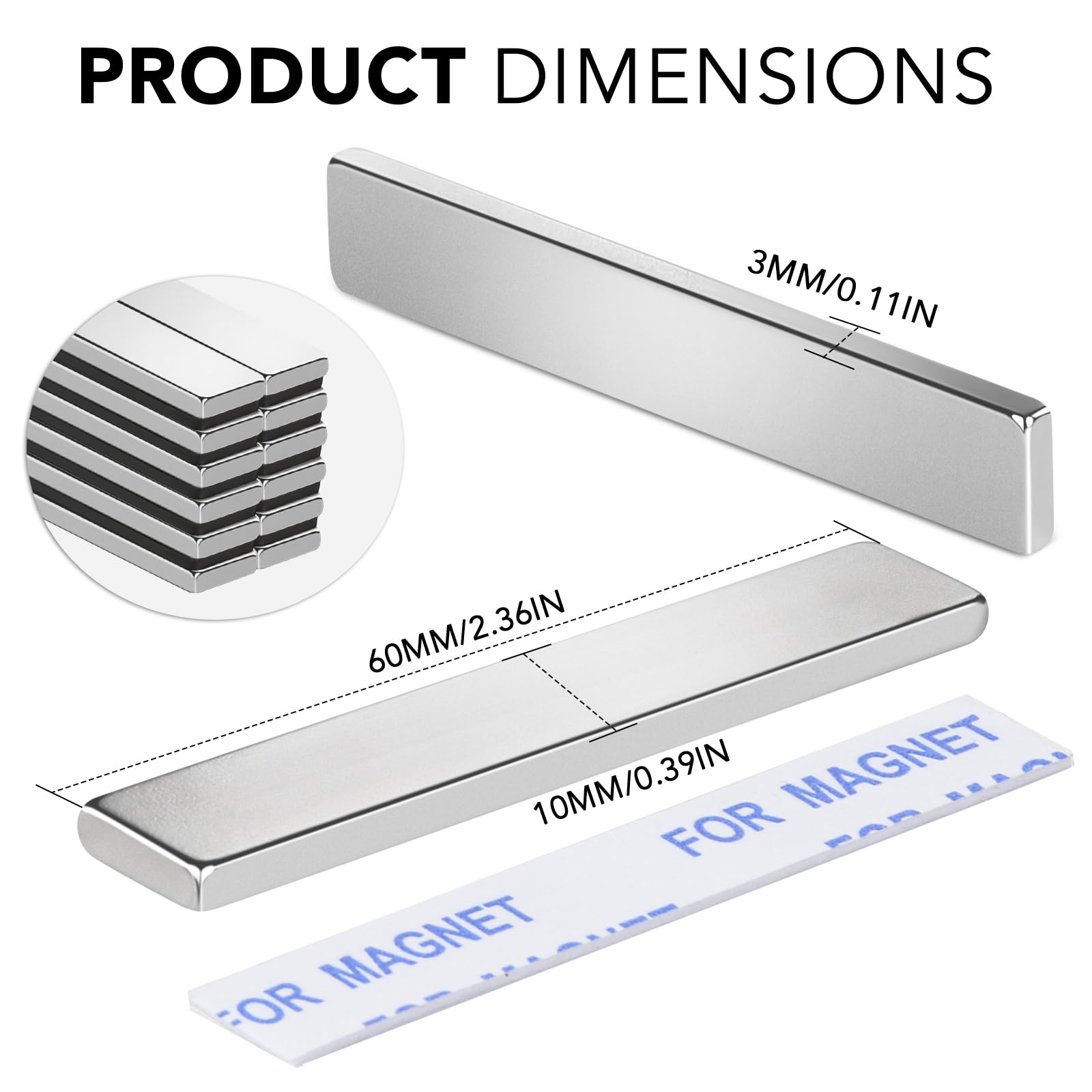 Waterproof Sturdy Neodymium Bar Magnets Powerful Rare Earth Magnets with Epoxy Coating and Double-Sided Adhesive for Shower Door: Red