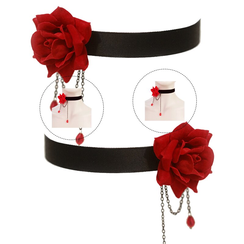 Collana da donna di moda collana da donna elegante in pizzo Vintage con motivo a rosa e catena gotica Lolita clavicola nera