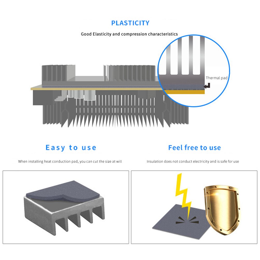 Dissipateur thermique en Silicone pour carte vidéo, 0.5/1.0/1.5/2.0/2.5mm, carte graphique CPU/GPU, dissipateur thermique, ventilateur