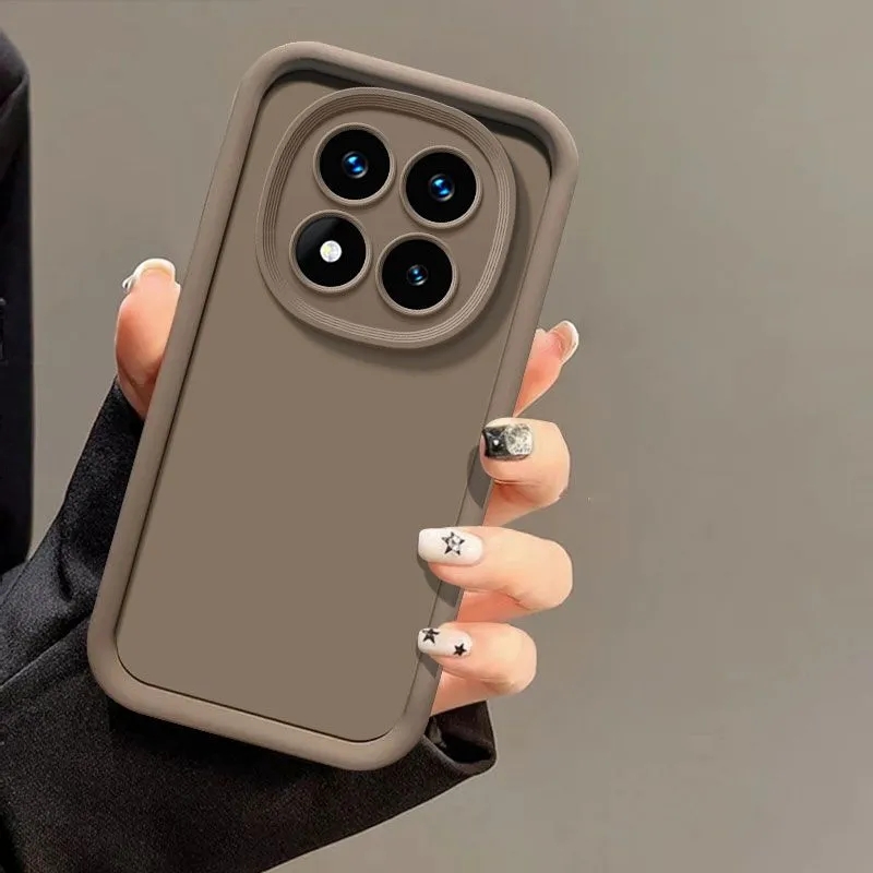 Funda de silicona para lente de cámara de Color sólido para Xiaomi Redmi Note 14 Pro Plus 4G 5G Funda contraportada: COFFEE / Para iPhone 16 Pro