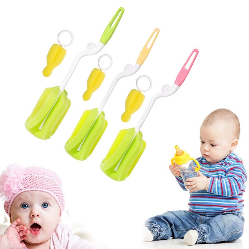 1 ensemble biberon brosse de nettoyage outil mamelon 360 degrés rotation éponge alimentation tasse paille nettoyant