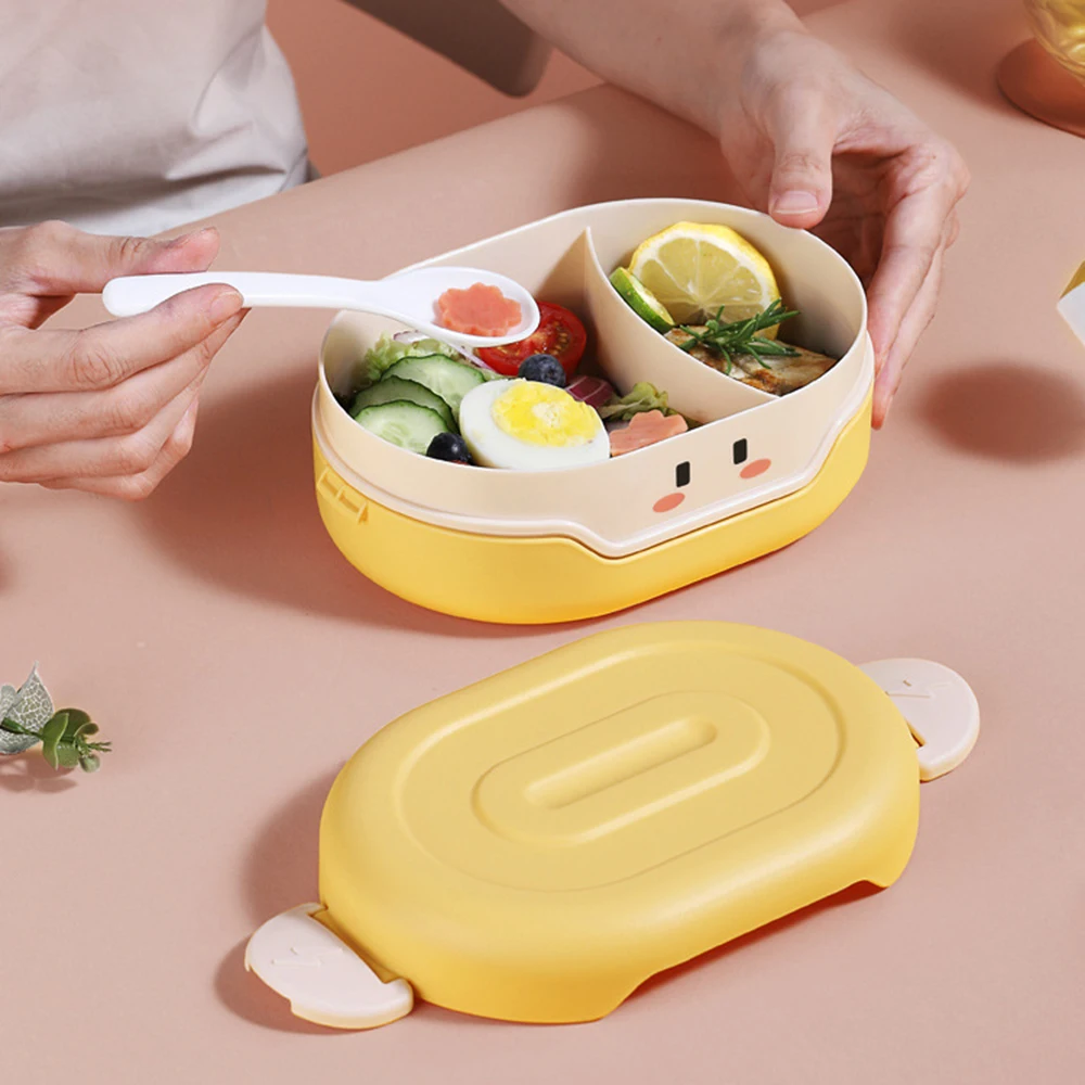 Cartoon 3 Partition Plastic Kids Lunch Box Leak-Proof Children Bento Box Student Food Container Microwave Kawaii Lunchbox