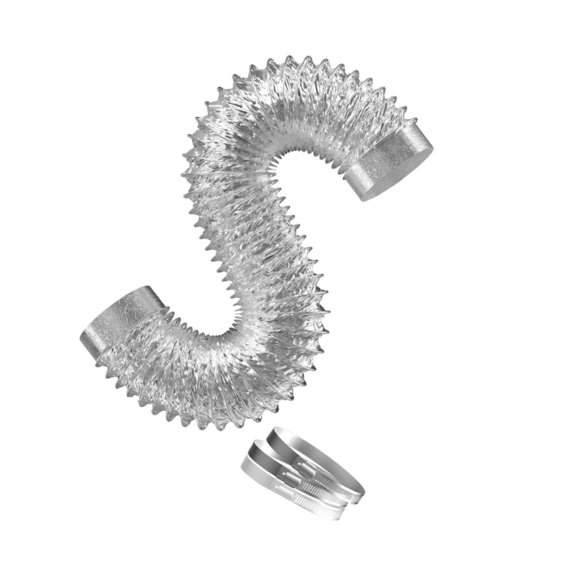 Kanalschlauch, Trockner-Entlüftungsschlauch mit 2 Klemmen, flexibler PVC- und Aluminiumkanal für Heizung, Kühlung, Belüftung und