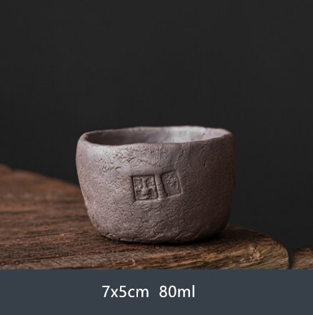 Service à thé en grès sculpté à la main, poterie originale, tasse de maître personnelle, tasse de thé rétro unique, service à thé domestique: F