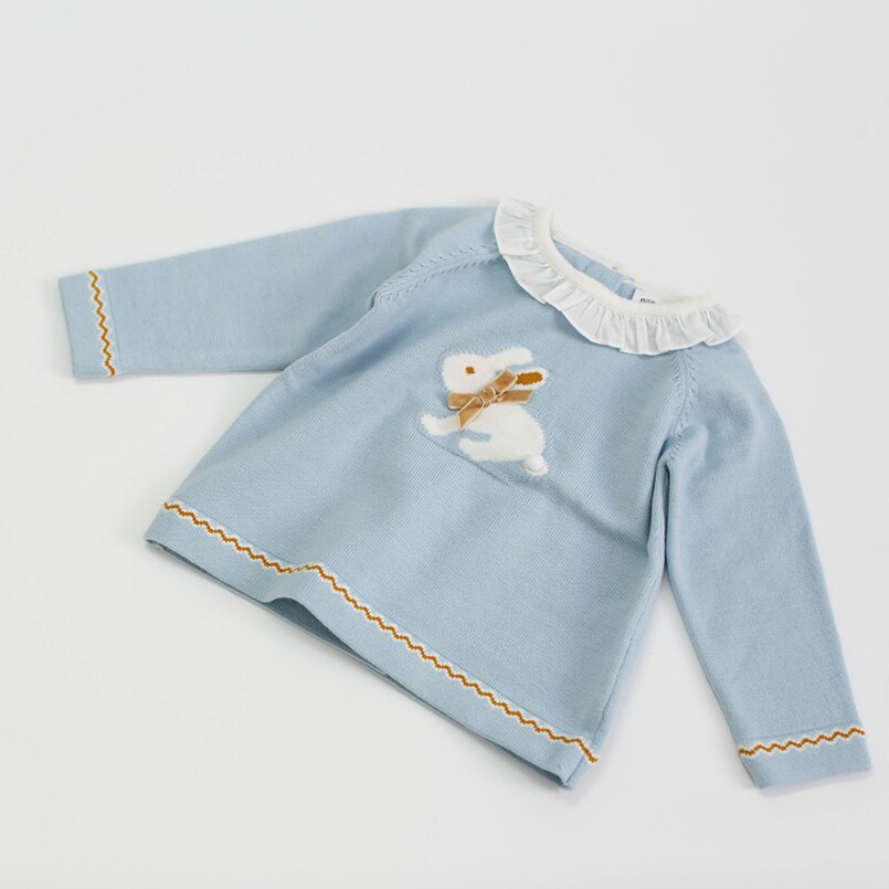 Cartoon bunny newborn baby girls long sleeve sweater cotton knitted pullovers for girls tops clothes children sweater 0-2: blue / 24M