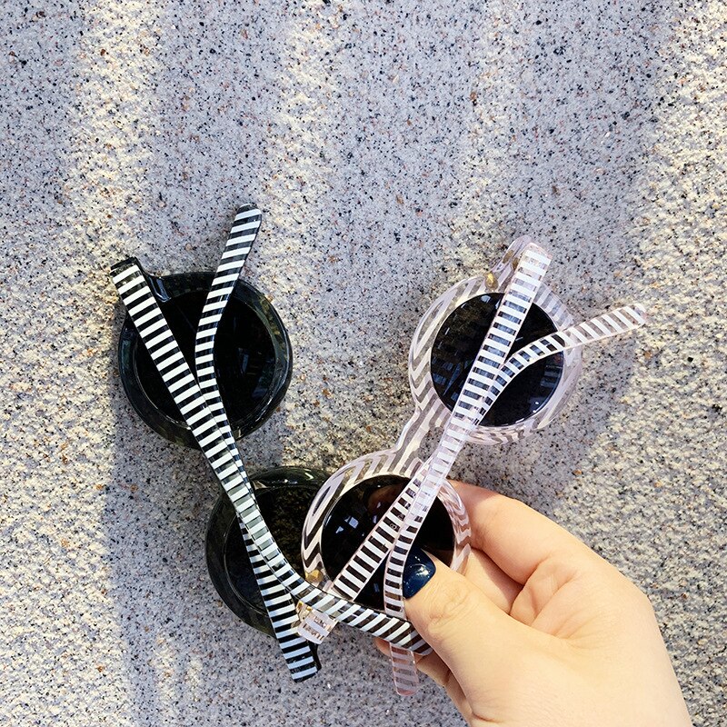 Luksus mærke solbriller børn plast stribe søde runde solbriller  uv400 pink piger drenge solbriller briller gafas de sol