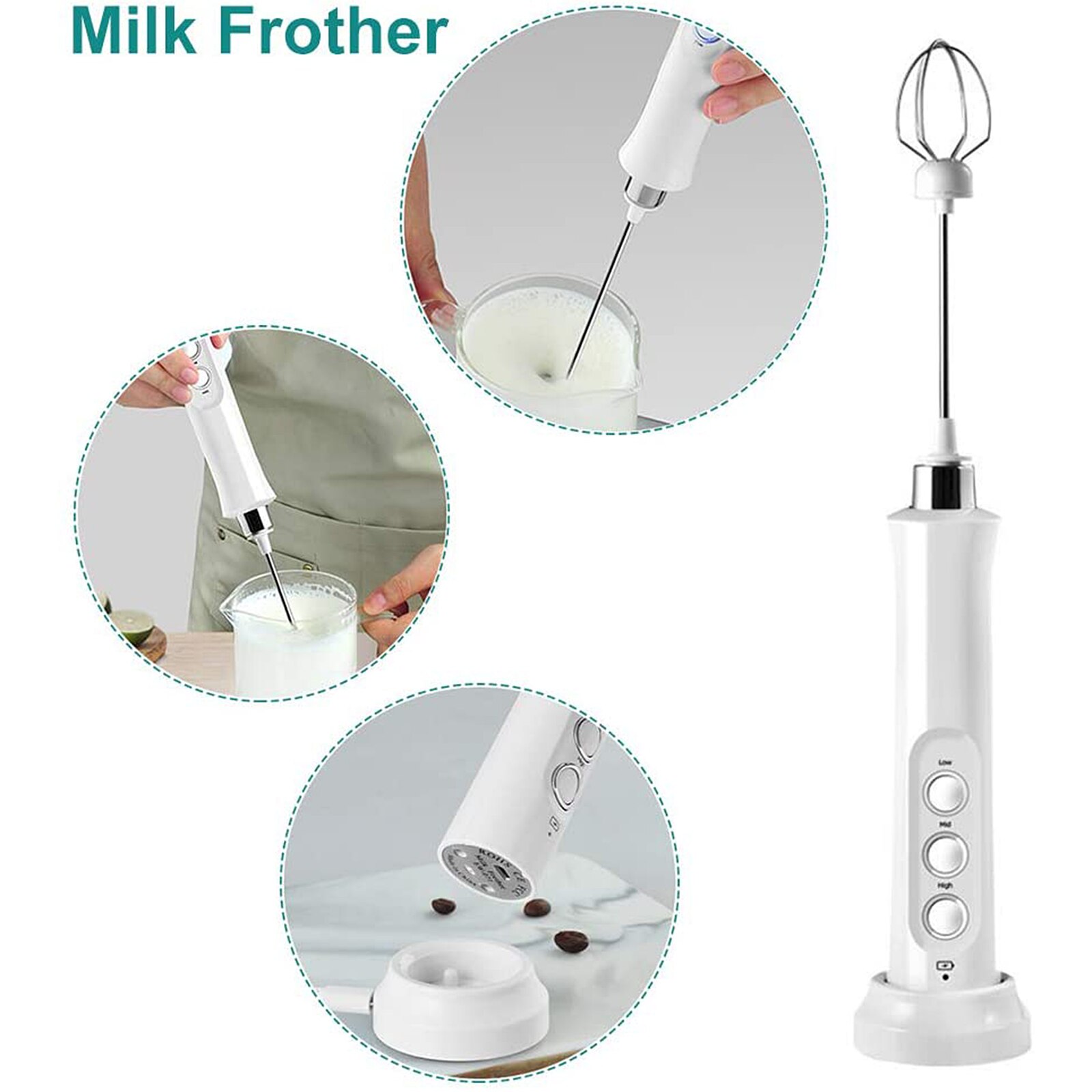 Äggvisp visp handhållen mjölkskummare kökstillbehör med 3 rostfria vispar usb elektrisk mixer trådlös minimixer