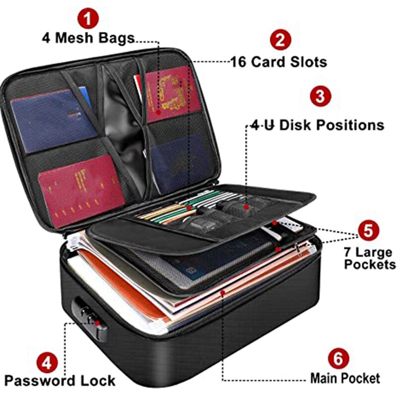Organizador de documentos-Bolsa de carpeta de archivos portátil impermeable-Bolsa de seguridad de viaje con bloqueo de contraseña-bolsa de viaje práctica y segura