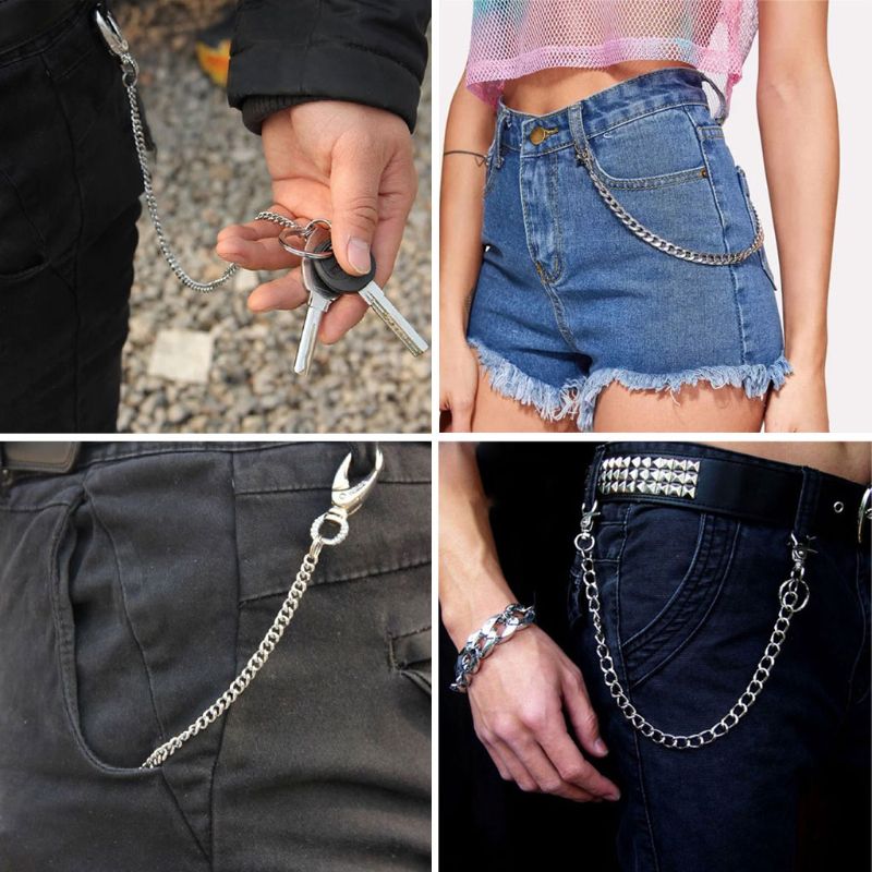 16 &quot; punk bälte plånbok kedja midja byxor kedja ficka kedja med nyckelring för byxor bälte jeans plånböcker nycklar smycken unisex