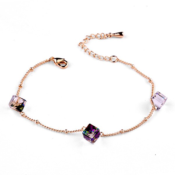 Djm Zomer Mode-sieraden Armbanden Drie Vierkante Magic Box Crystal Rose Goud Kleur Chain Armbanden Voor Vrouwen (DJ1003)